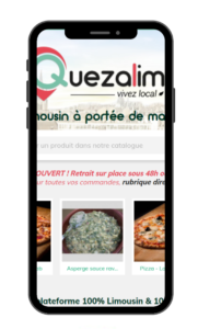 Présentation de la page d'accueil de Quezalim sur téléphone